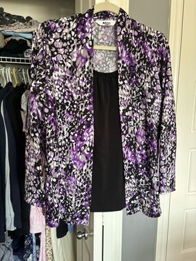 Alia Purple and Black Patterned Open-Front Blazer
